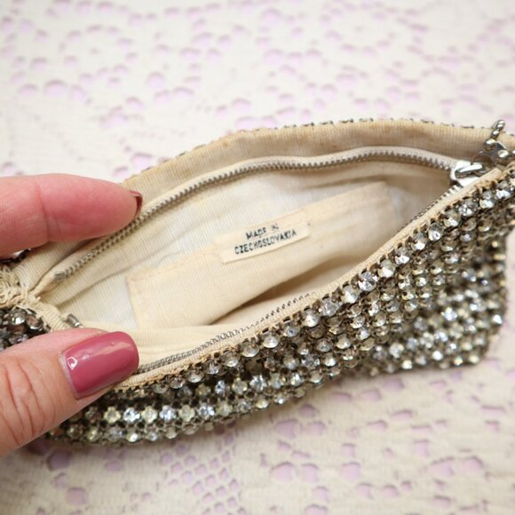 Antique 1920s Art Deco Rhinestone Pouch Czechoslovakia Glamorous Evening Bag Wri - Picture 7 of 13